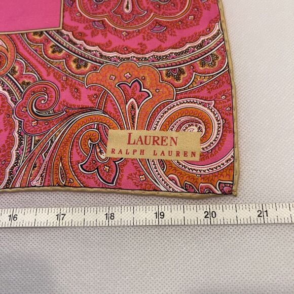 Ralph Lauren Vintage 100% Silk Paisley Scarf 21”x20.5” Pink Multicolor New - Picture 4 of 5
